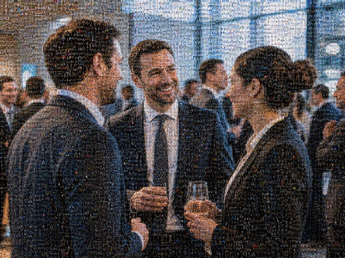 Evento corporativo de networking en mosaico